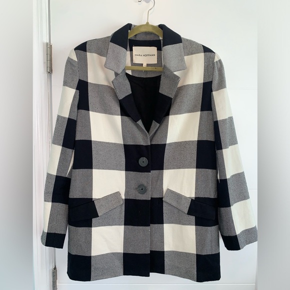 Mara Hoffman Plaid Tatum White Black Check Jacket Medium - Picture 7 of 10